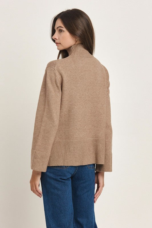 Turtle Neck Sweater Top w/ Side Slit Details