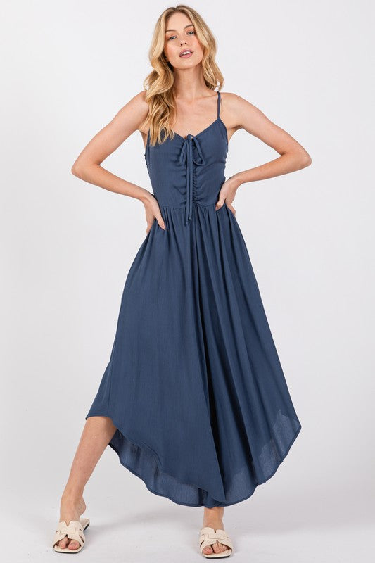 Ruched Midi Jumpsuit - Dk Indigo