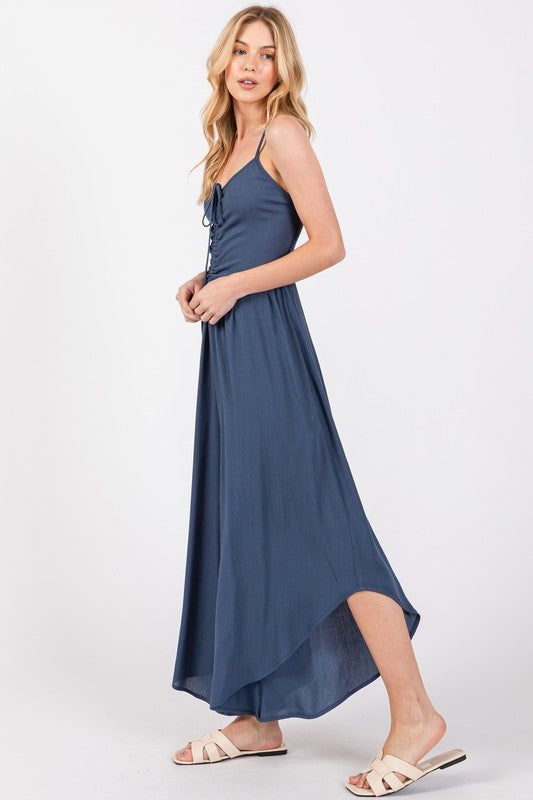 Ruched Midi Jumpsuit - Dk Indigo