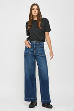 Dark Wash Front Pocket Insert Stretch Wide-leg