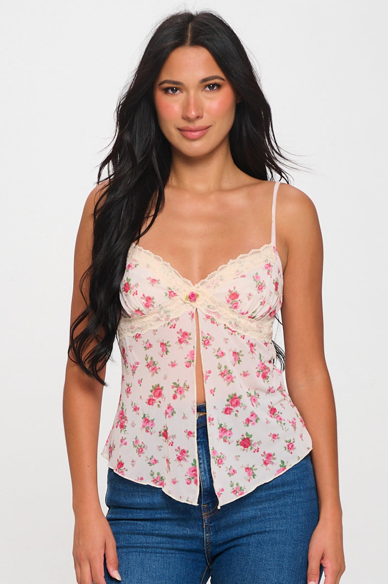 Floral Lace Split Tank Top