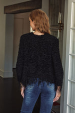 Shimmering Knitted Open Front Jacket -  Black