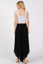 Woven Overlap Front Split Thigh Pants - Black