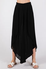 Woven Overlap Front Split Thigh Pants - Black