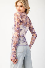 Sheer Floral Printed Mock Neck Top