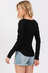 Ribbed Knit V-Neck Long Sleeve Top