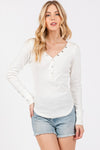 Ribbed Knit V-Neck Long Sleeve Top