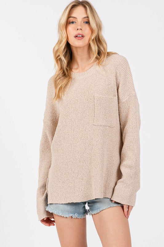 Crew Neck Sweater Top - Natural