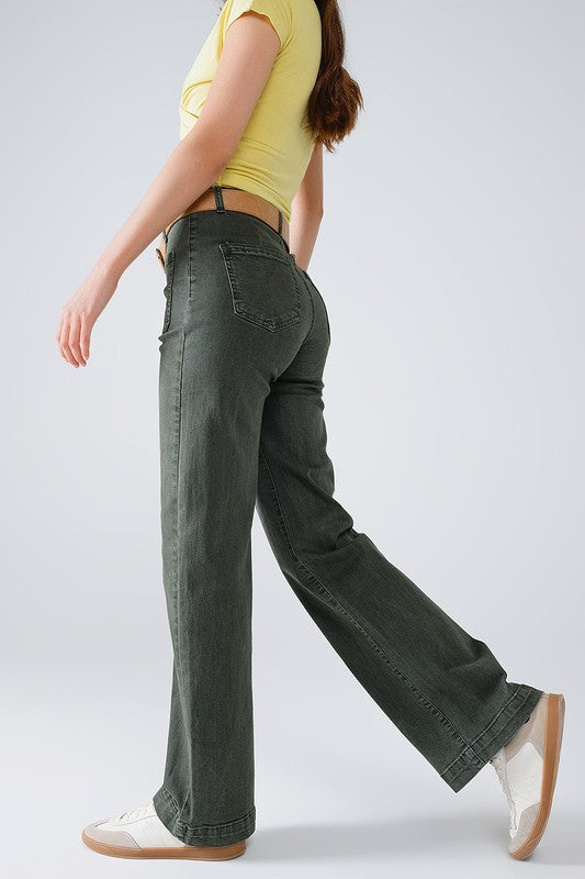 High Waisted Front Pocket Flare Jeans