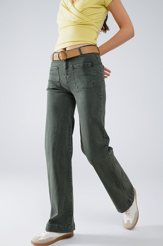 High Waisted Front Pocket Flare Jeans