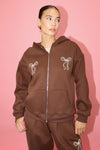 Ribbon Embroidery Hoodie Zip-Up