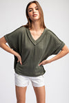 Textured V-Neck Short Sleeve Top