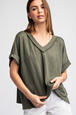 Textured V-Neck Short Sleeve Top