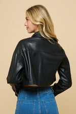 Collar Pocket Leather Cropped Jacket