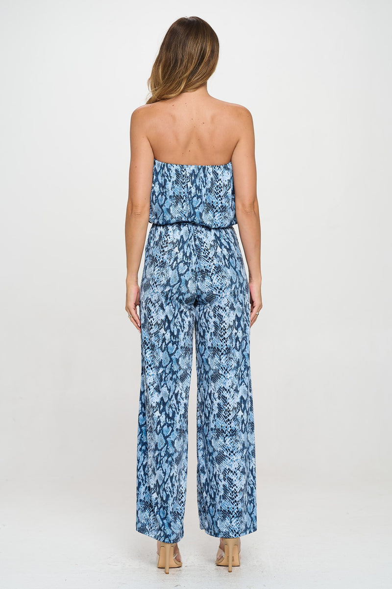 Ariella Printed Wide Leg Jumpsuit in Sequin - Blue