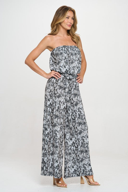 Ariella Printed Wide Leg Jumpsuit in Sequin - Grey