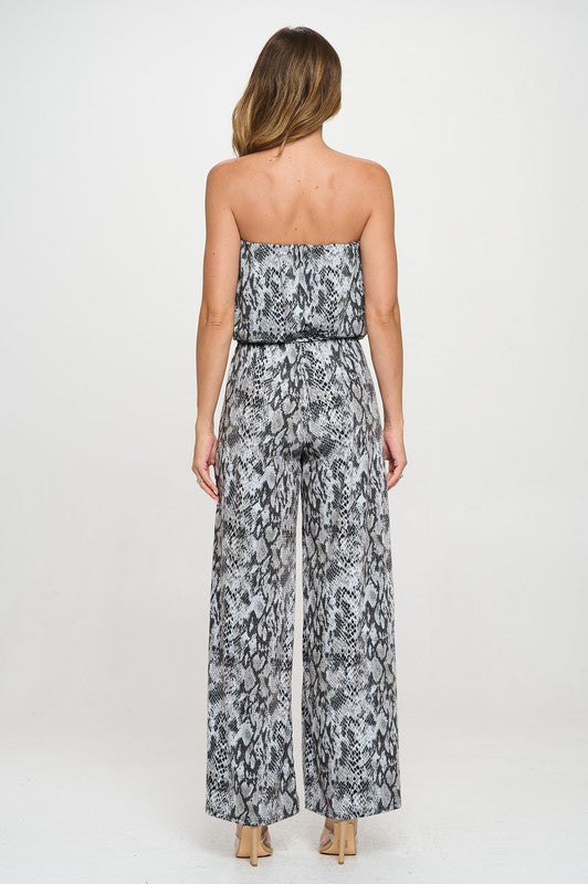 Ariella Printed Wide Leg Jumpsuit in Sequin - Grey