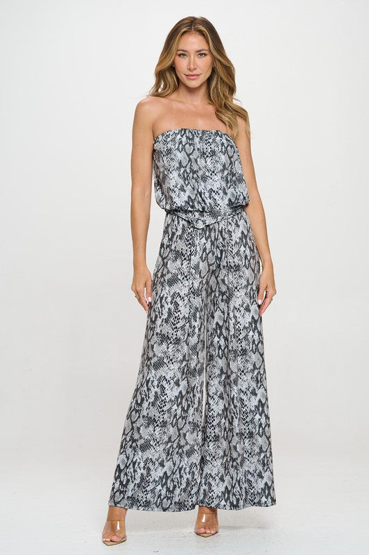 Ariella Printed Wide Leg Jumpsuit in Sequin - Grey