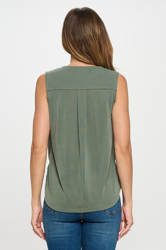 Ariella Surplice Tank Top - Olive