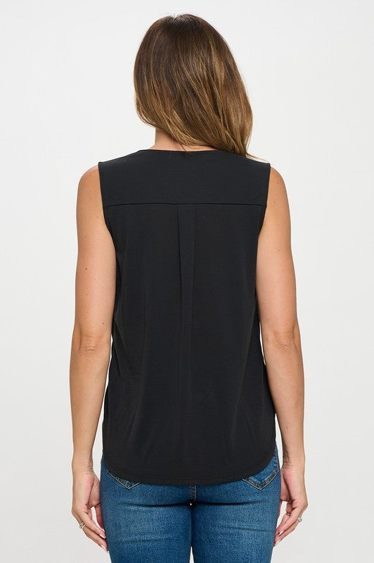 Ariella Surplice Tank Top - Black