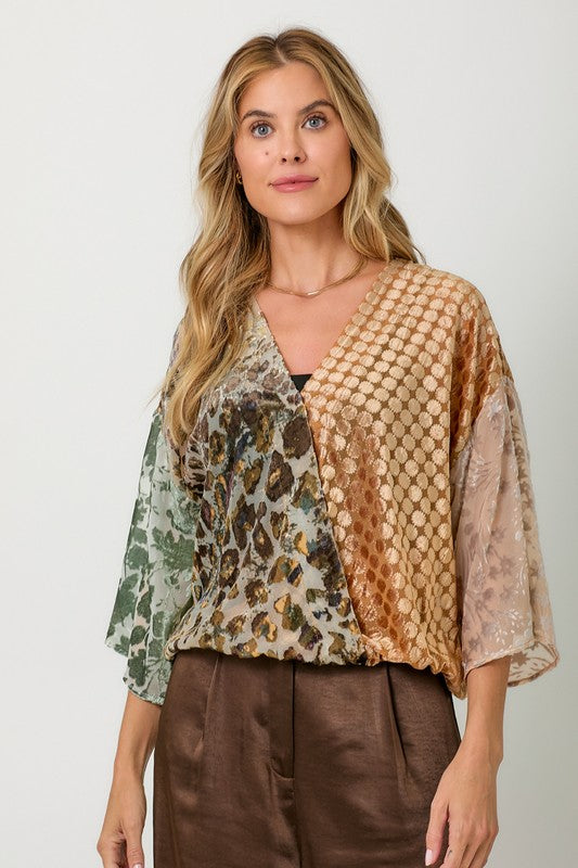 Mixed Print Burn Out Velvet Top