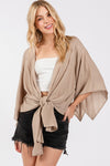 Tie Front Short Kimono Cardigan - New Khaki