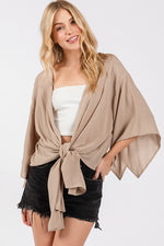 Tie Front Short Kimono Cardigan - New Khaki