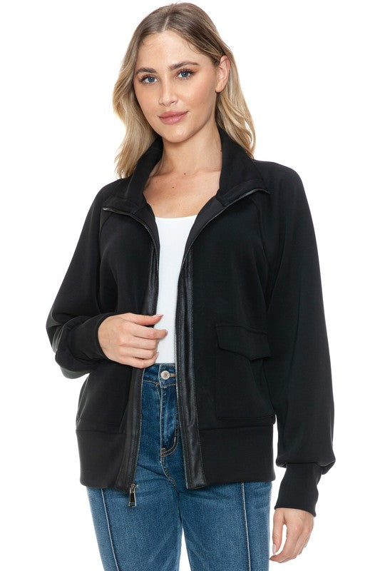 Ariella Vegan Leather Contrast Jacket w/ Pockets