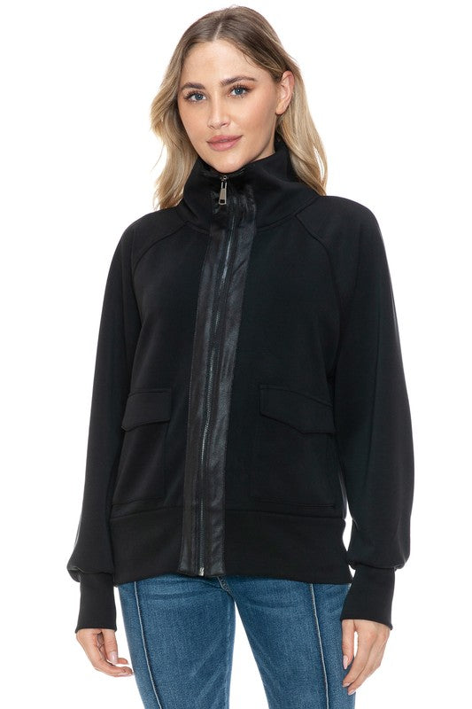 Ariella Vegan Leather Contrast Jacket w/ Pockets