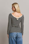 Open Back Bow Detailed Stripe Knit Top