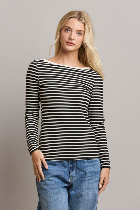 Open Back Bow Detailed Stripe Knit Top