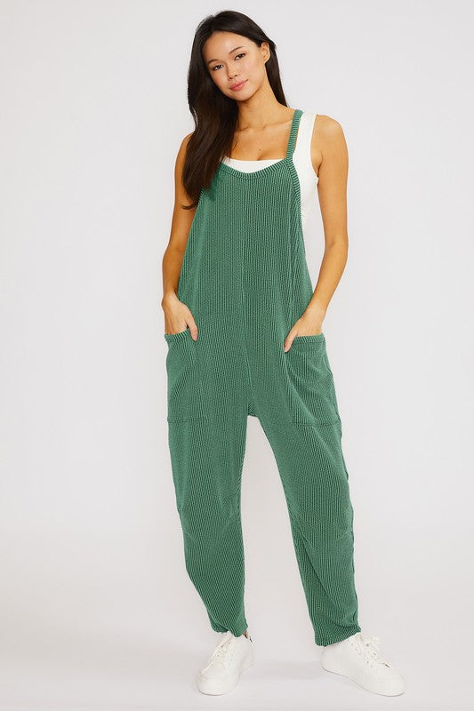 Wave Ribbed Jumpsuit - Forest Green