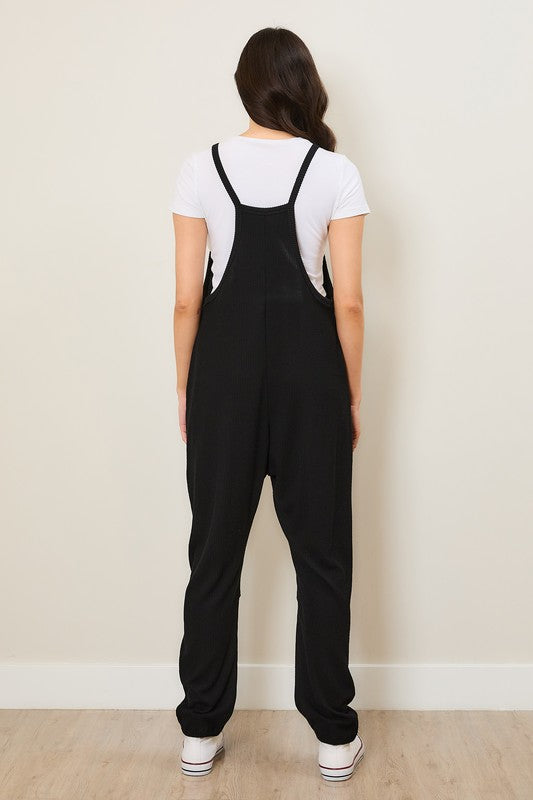 Wave Ribbed Jumpsuit - Black