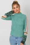 Mock Neck Leopard Sleeve Sweater