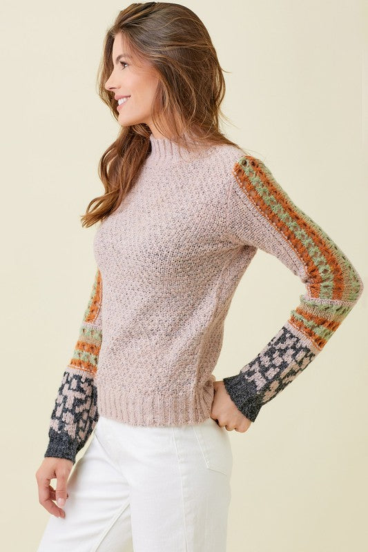 Mock Neck Leopard Sleeve Sweater