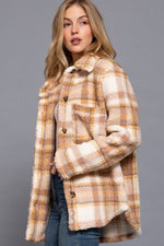 Long Sleeve Oversized Plaid Fur Shacket