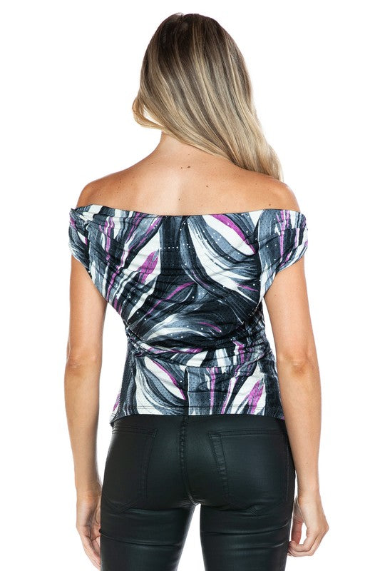 Ariella Printed Off the Shoulder Top