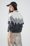 Herringbone Pattern Sweater w/ Sequin Details