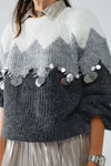 Herringbone Pattern Sweater w/ Sequin Details