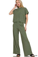 Viscose Sweater Short Sleeve Top And Pants Set