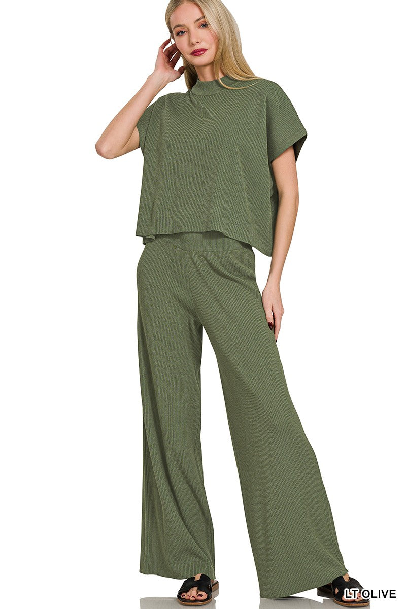 Viscose Sweater Short Sleeve Top And Pants Set