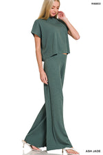 Viscose Sweater Short Sleeve Top And Pants Set