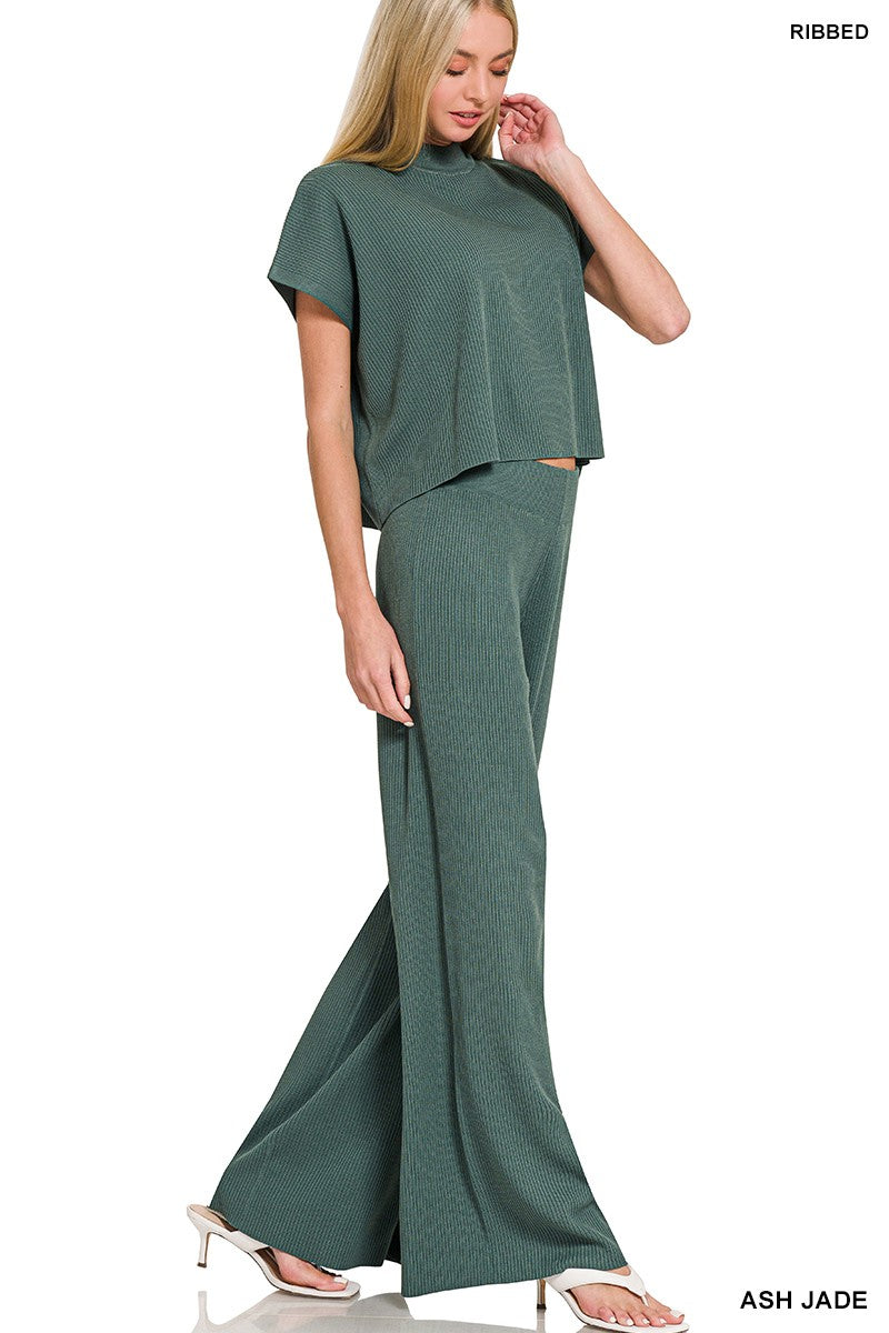 Viscose Sweater Short Sleeve Top And Pants Set