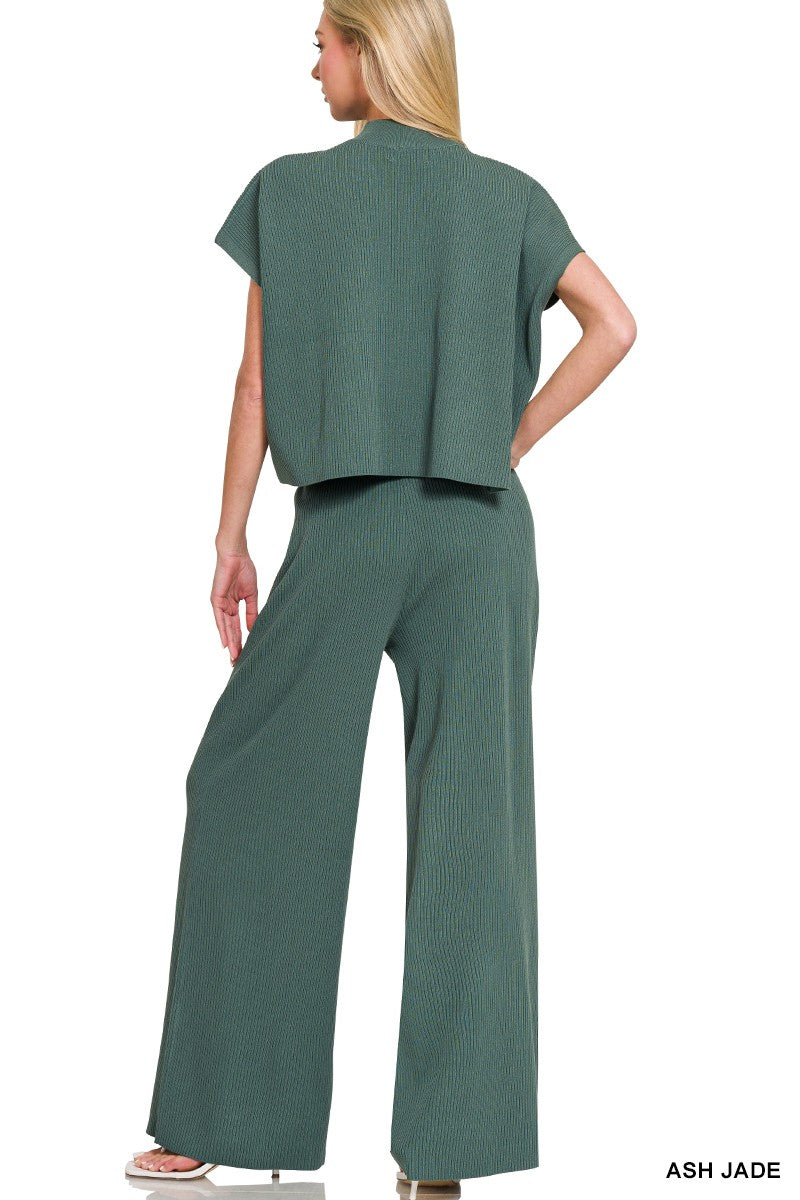 Viscose Sweater Short Sleeve Top And Pants Set