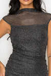 Mesh Dot Foil Mock Neck Dress