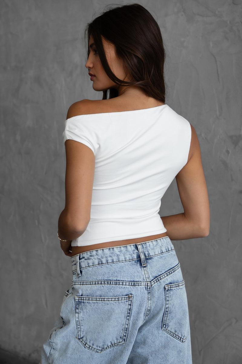 DANI Popper Detail Short Sleeve Top