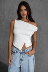 DANI Popper Detail Short Sleeve Top