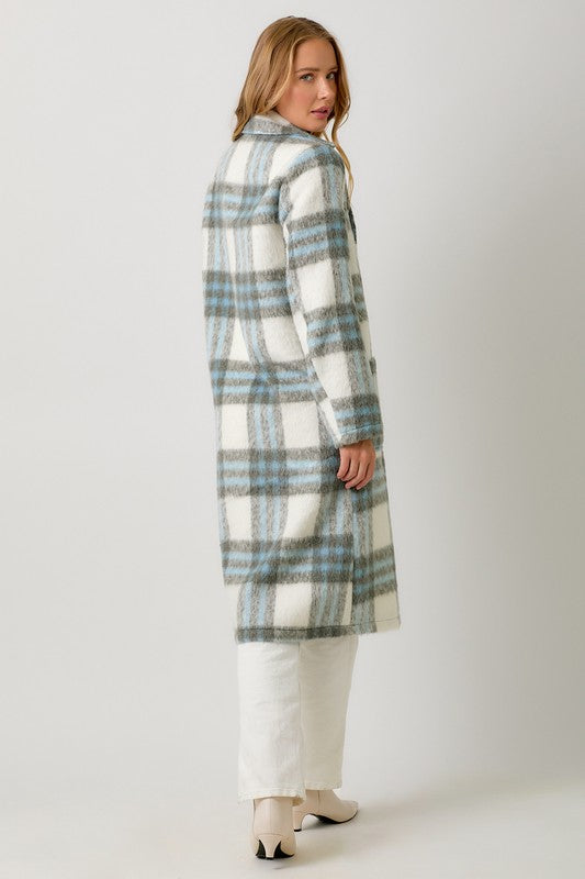 Fuzzy Plaid Long Coat