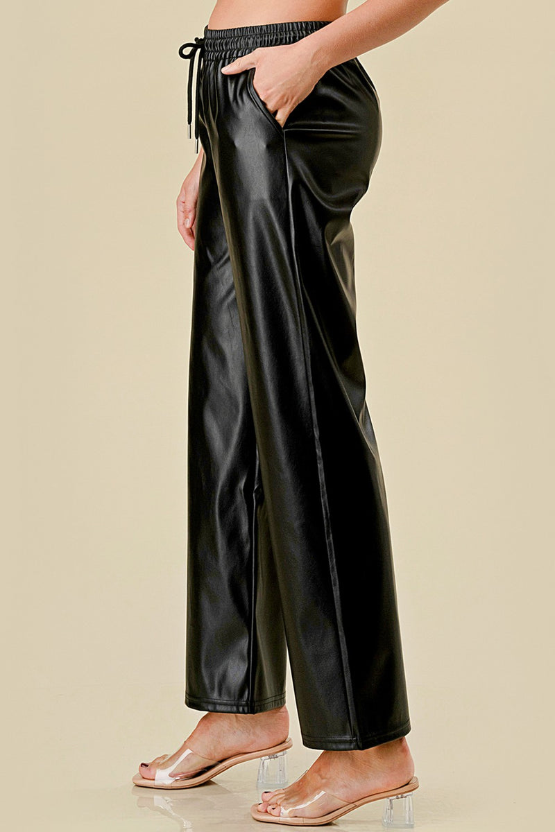 Vegan Drawstring Straight Pants