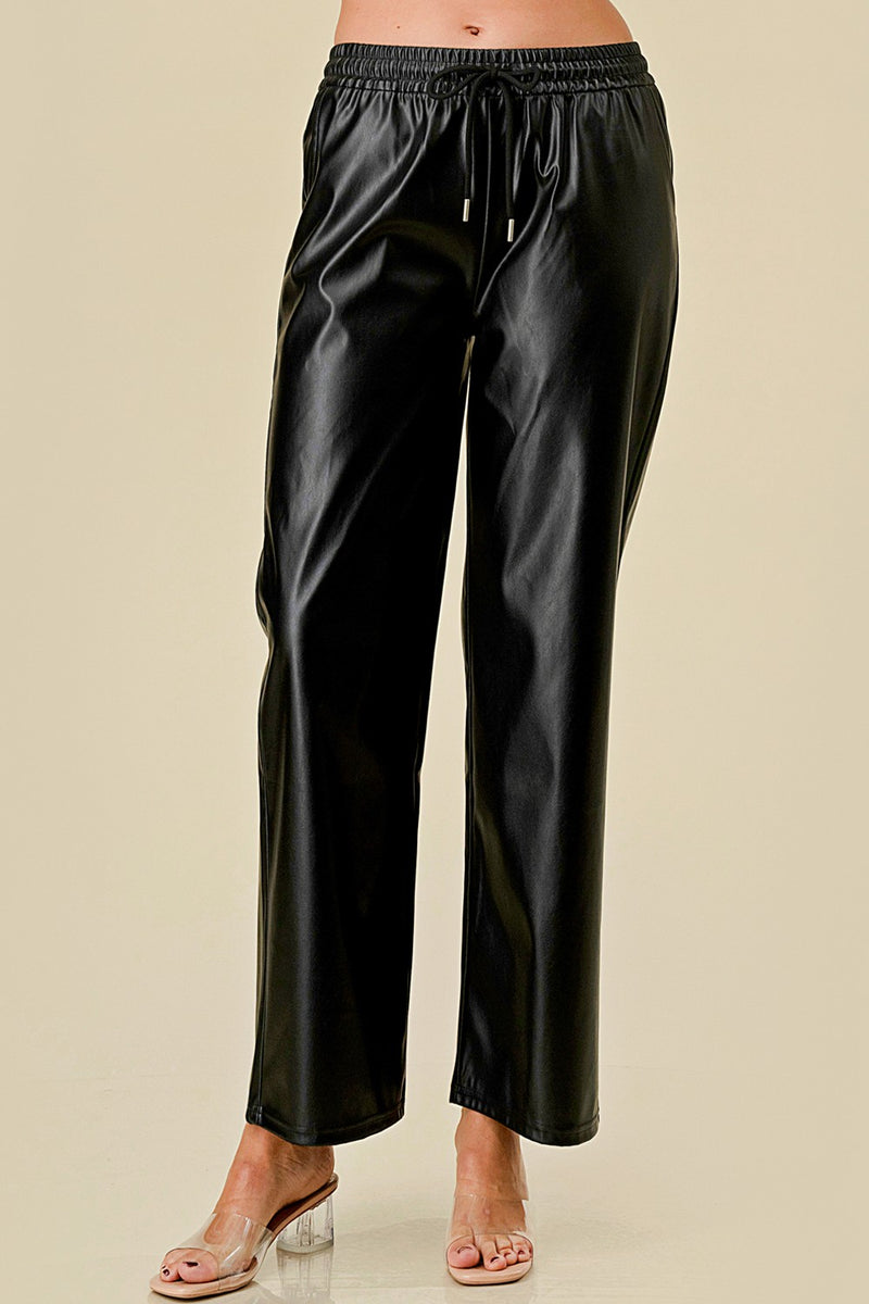 Vegan Drawstring Straight Pants